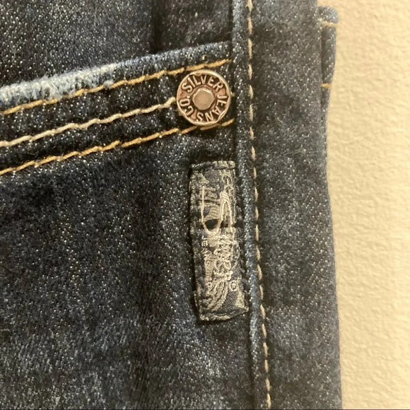 SILVER Jeans Gordie Sz 36 x 32 Distressed Hem Dark Wash - Picture 3 of 8